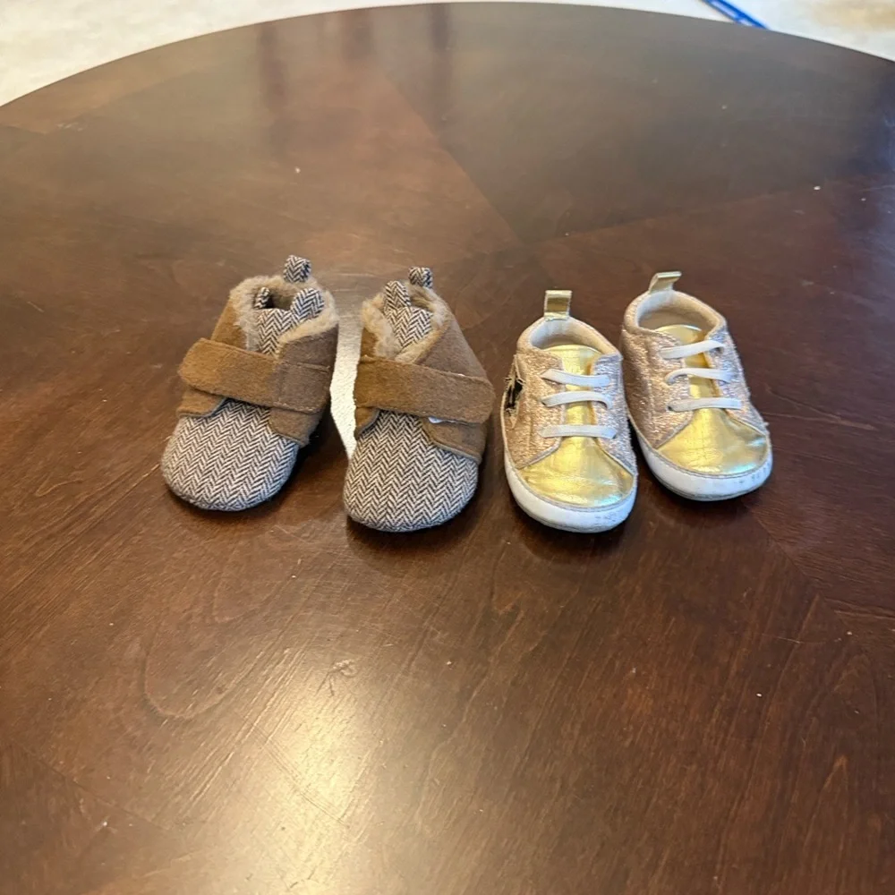 Stylish Kids Shoes Set - Brown and Gold